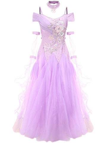Purple Blue Modern ballroom dance dress for women girls waltz ballroom tango foxtrot dance competition performance gown - Moderndancedress.com