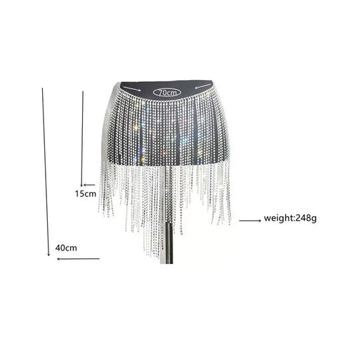 Women girls latin jazz rave dance Rhinestone tassel waist chain hollow bling hot pole dance tassel skirt belly dance body chain belts - Moderndancedress.com