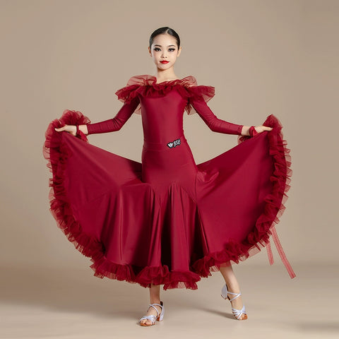 Modern ballroom dance dresses for girls kids waltz tango light purple orange wine professional competition clothing for children - Moderndancedress.com