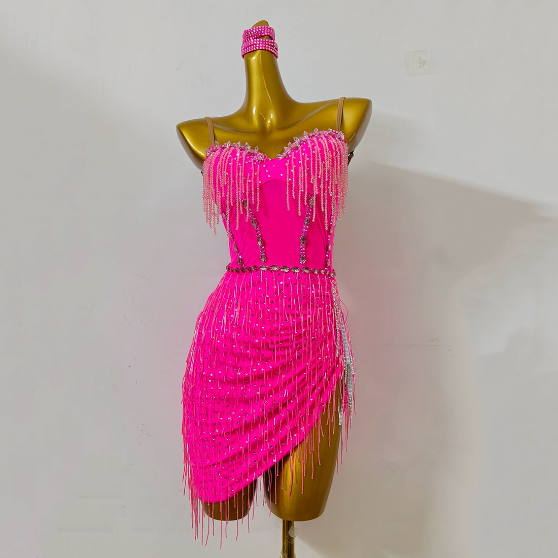 Custom Sise Pink Fringe Latin Dance Dresses for Women Girls Competition Salsa Rumba Chacha Dance Clothing