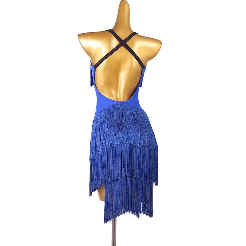 Orange Dark Green Navy Blue Latin Dance Competition Dresses for Women Girls Salsa Rumba Chacha Performance Costumes Halter Neck - Moderndancedress.com