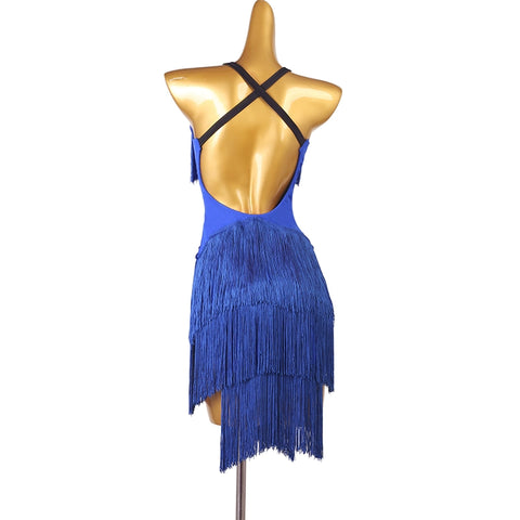 Orange Dark Green Navy Blue Latin Dance Competition Dresses for Women Girls Salsa Rumba Chacha Performance Costumes Halter Neck - Moderndancedress.com