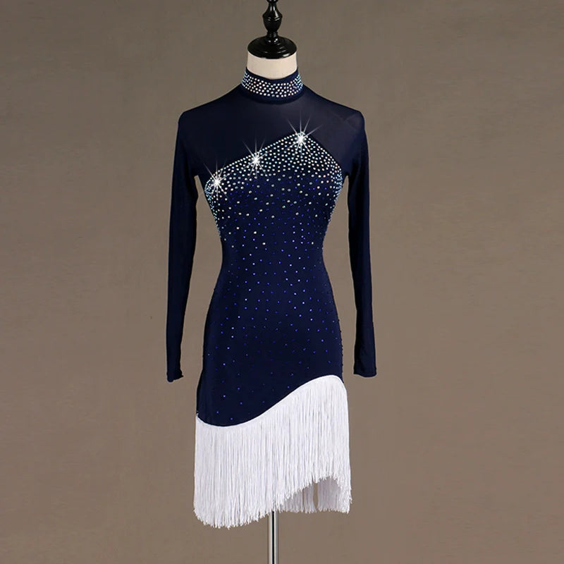 Sexy Latin Dance Competition Dresses Comfortable tassels dress Rhinestones Sleeveless Dress - Moderndancedress.com