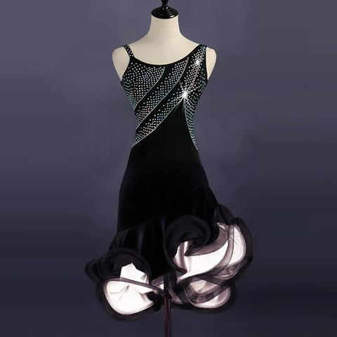Latin dance performance dress with a drill adult professional competition dress - Moderndancedress.com