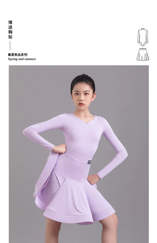 Girls kids puple blue competition Latin dance dresses pink standard modern ballroom dance costumes for children contest Performance skirts - Moderndancedress.com