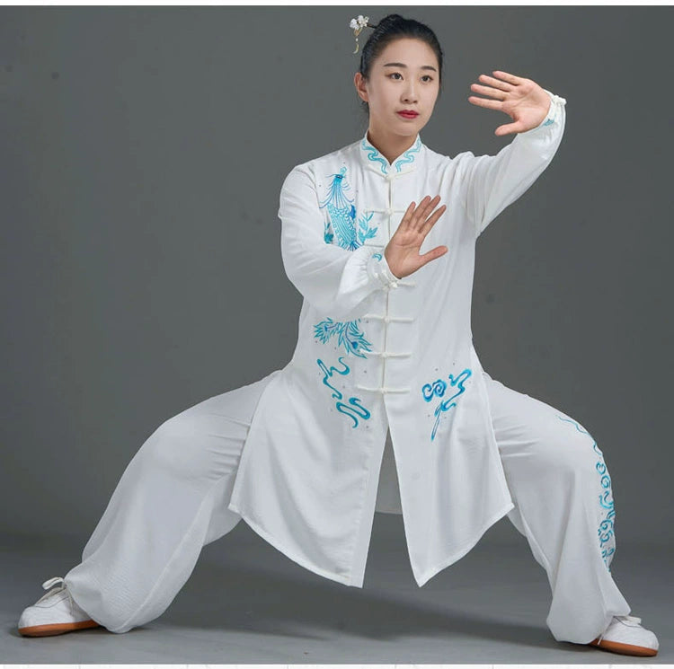 Custom Size White Phoenix TaI Chi Clothing for Women Breathable Martial Art Wushu Performance Clothes Chinese Kung Fu Uniforms - Moderndancedress.com