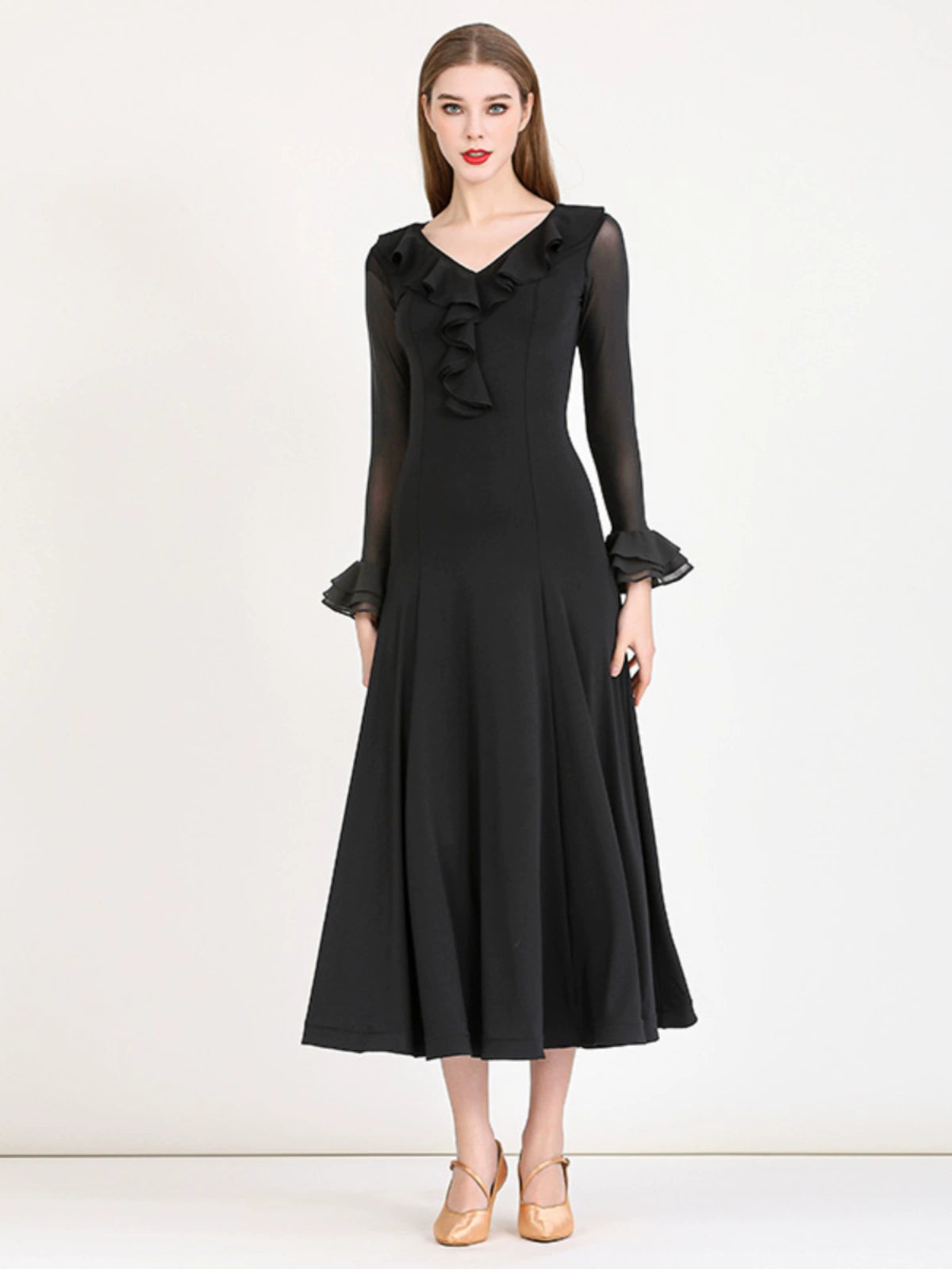 Red modern ballroom dance dress for women girls black waltz national standard tango foxtrot smooth dance costume - Moderndancedress.com