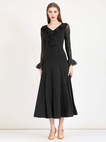 Red modern ballroom dance dress for women girls black waltz national standard tango foxtrot smooth dance costume - Moderndancedress.com