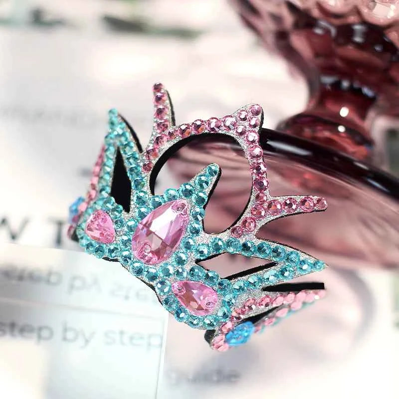 Rhythmic Arts Gymnastics Head Piece for Kids Blue Shiny Figure Skating Dance Rhinestone Crown Hair Band Latin Ballroom Hair Accessories