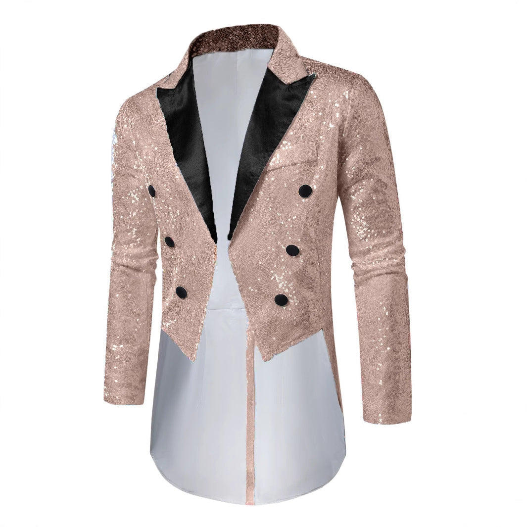 Men's Jazz Dance Costumes Pink Green Gold Sequin Magician Singers Host Tuxedo Coats Banquet Nightclub Jackets - Moderndancedress.com