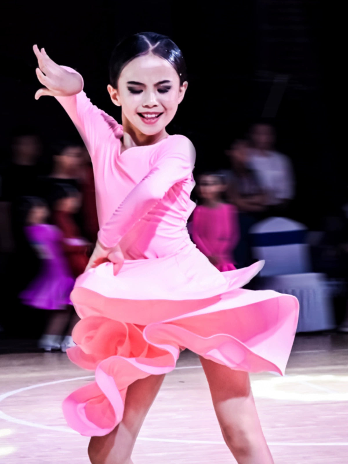 Children's Latin Dance dresses blue pink green Regulations Competition Uniforms Girls Professional Standards Grading Examination skirts - Moderndancedress.com