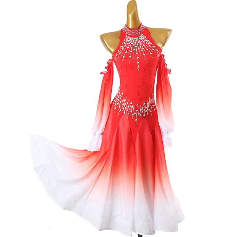 Red Modern Ballroom Dance Dresses for women girls waltz tango foxtrot smooth dance Competition Dresses for female - Moderndancedress.com