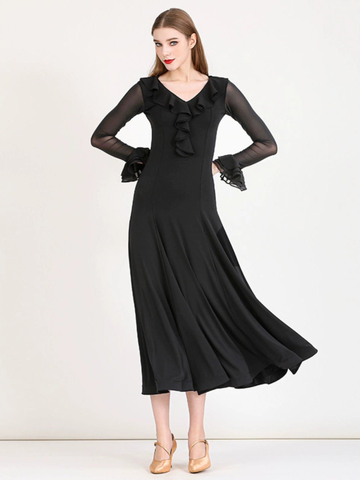 Red modern ballroom dance dress for women girls black waltz national standard tango foxtrot smooth dance costume - Moderndancedress.com