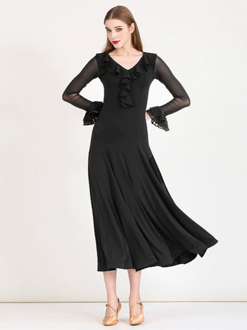 Red modern ballroom dance dress for women girls black waltz national standard tango foxtrot smooth dance costume - Moderndancedress.com