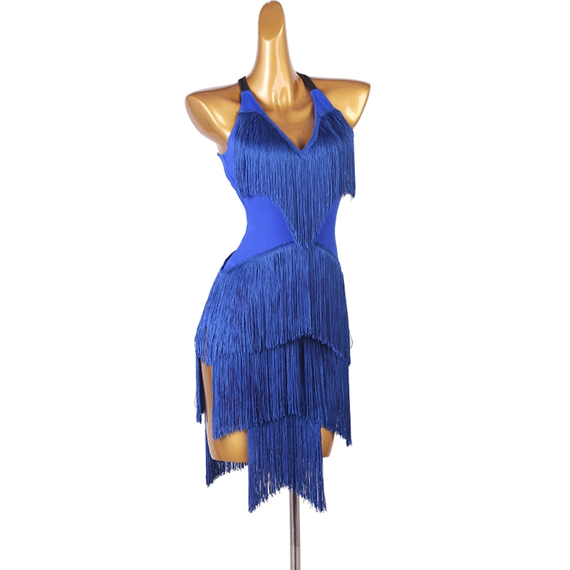 Orange Dark Green Navy Blue Latin Dance Competition Dresses for Women Girls Salsa Rumba Chacha Performance Costumes Halter Neck - Moderndancedress.com