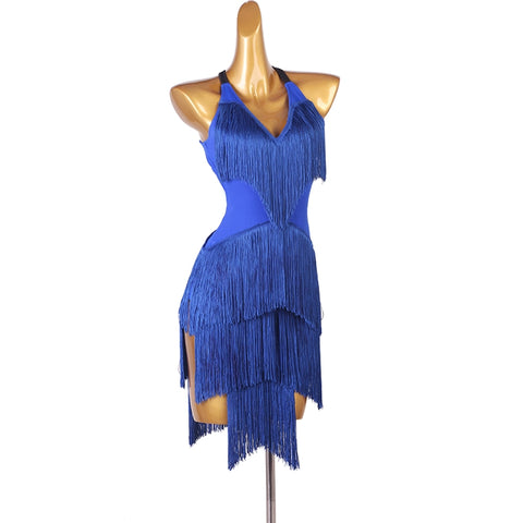 Orange Dark Green Navy Blue Latin Dance Competition Dresses for Women Girls Salsa Rumba Chacha Performance Costumes Halter Neck - Moderndancedress.com