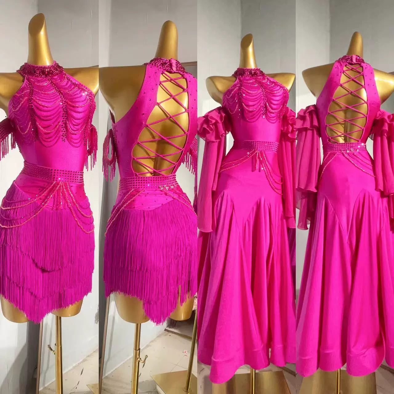 Custom Size Competition Latin Dance Dresses for Women Girls Pink Bling Ballroom Salsa Rumba Blackpool Latin Costumes