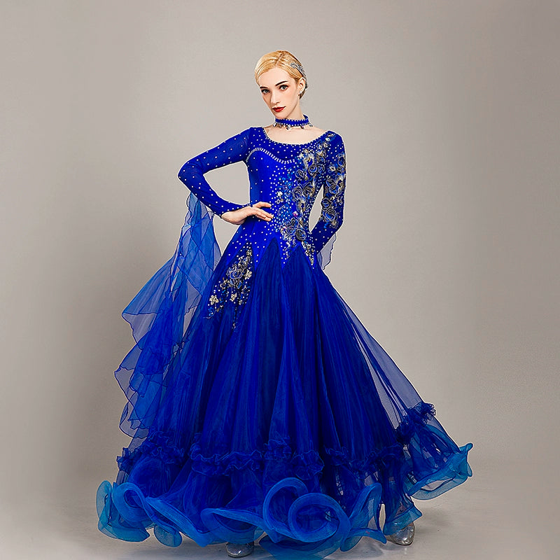 blue yellow Ballroom dance competition dresses for women girls waltz tango modern dance skirt social national dance bling performance gown - Moderndancedress.com