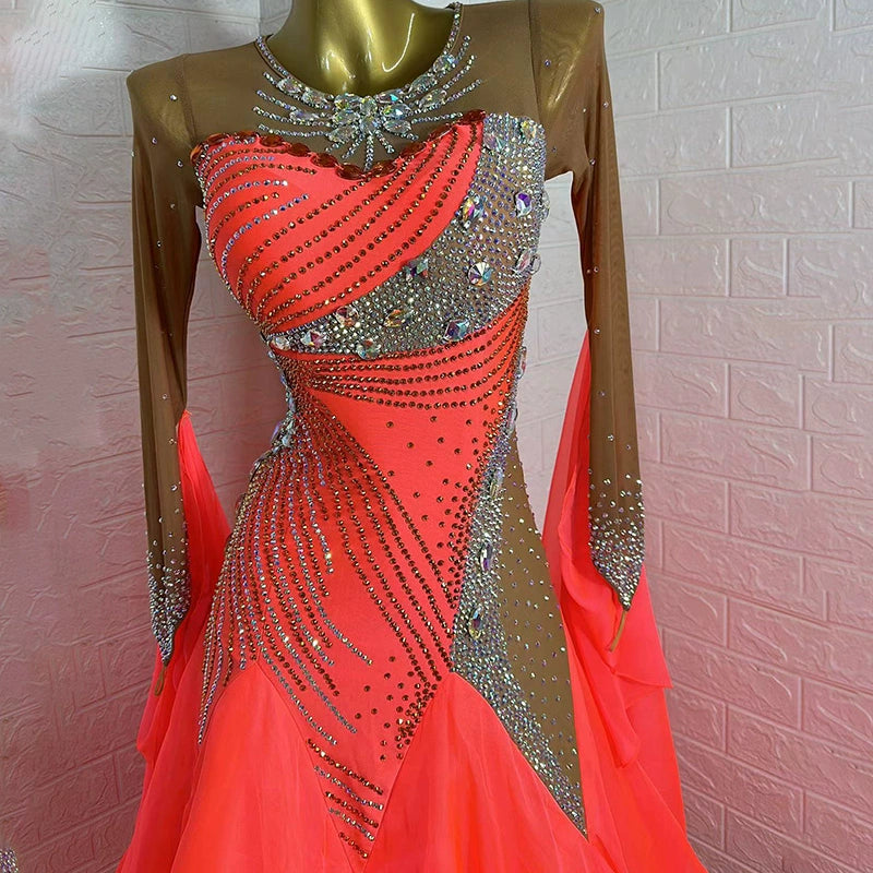 Customized Size Competition Ballroom Dance Dresses for Women Girls Tango Waltz Performance Costume - Moderndancedress.com