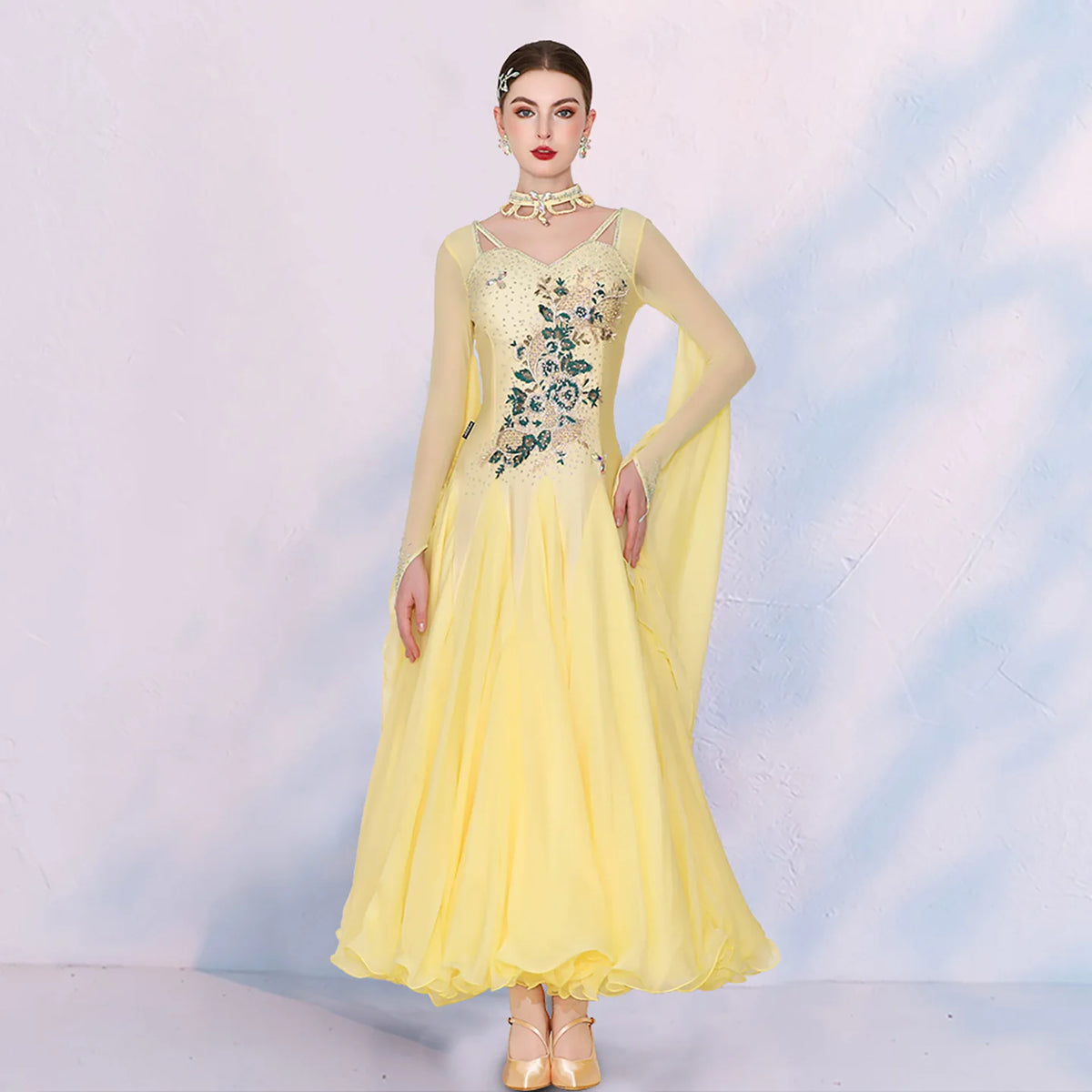 Women Yellow Ballroom Dance Dress - Waltz Competition Tango Gown
