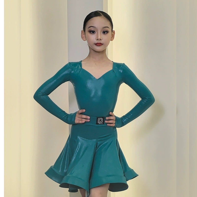 Girls kids purple pink ballroom latin dance dresses Blackpool rules competition costumes children's performance outfits - Moderndancedress.com