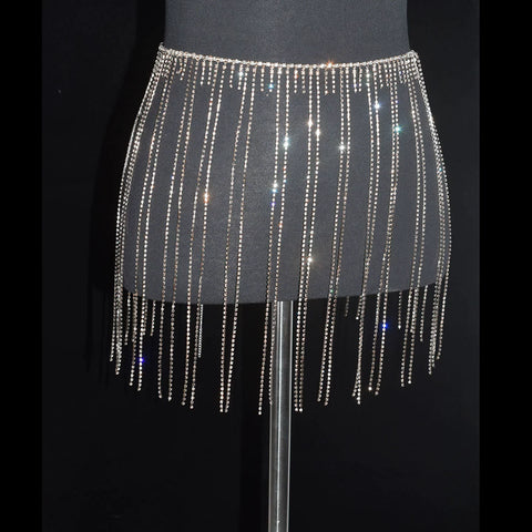 Women girls latin jazz rave dance Rhinestone tassel waist chain hollow bling hot pole dance tassel skirt belly dance body chain belts - Moderndancedress.com
