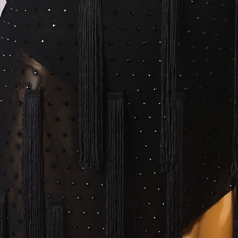 Black Bling Fringe Latin Competition Dance Dresses for Women Girls Latin Salsa Rumba Chacha Performance Outfits Irregular Hem Skirts - Moderndancedress.com