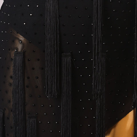 Black Bling Fringe Latin Competition Dance Dresses for Women Girls Latin Salsa Rumba Chacha Performance Outfits Irregular Hem Skirts - Moderndancedress.com
