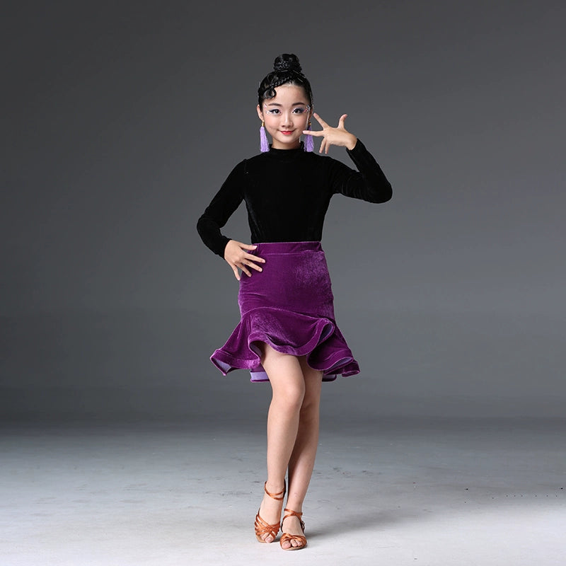 Children&amp;apos;s Latin dance dress women children&amp;apos;s long sleeve girls&amp;apos; professional split skirt competition clothing - Moderndancedress.com