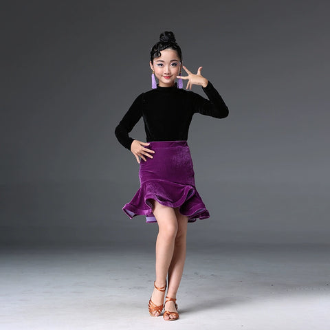 Children&amp;apos;s Latin dance dress women children&amp;apos;s long sleeve girls&amp;apos; professional split skirt competition clothing - Moderndancedress.com