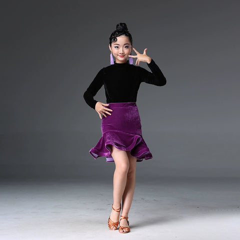 Children&amp;apos;s Latin dance dress women children&amp;apos;s long sleeve girls&amp;apos; professional split skirt competition clothing