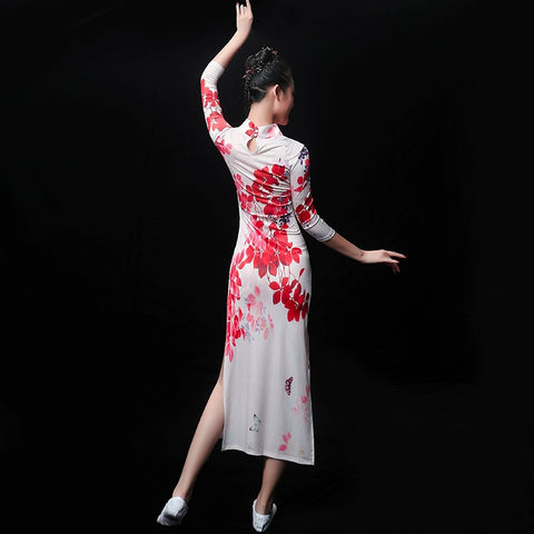 Chinese Folk Dance Costume Classical Dance Costume Female Chinese Style Nationality Modern Cheongsam Umbrella Dance Fan Dance Costume Adult - Moderndancedress.com