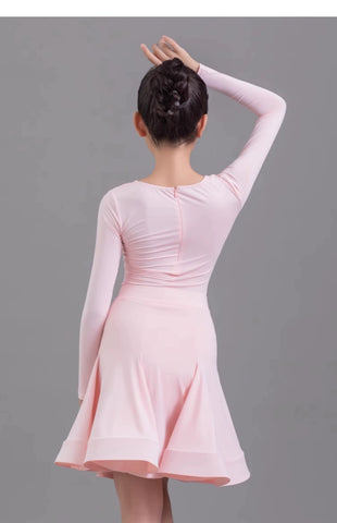 Girls kids puple blue competition Latin dance dresses pink standard modern ballroom dance costumes for children contest Performance skirts - Moderndancedress.com