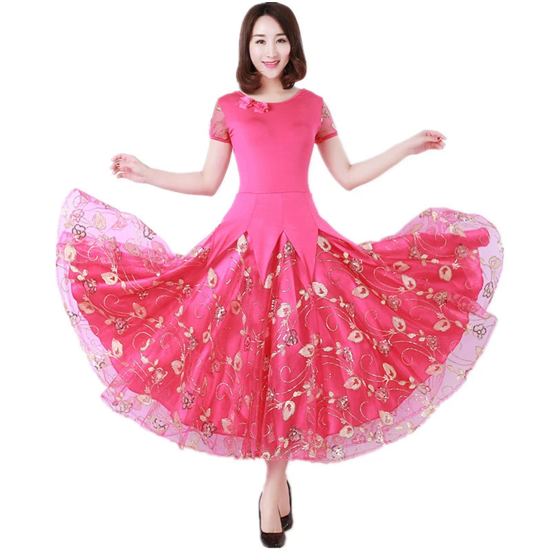 Women's Ballroom Dance Dresses National Standard Short Sleeve Modern Dance Dresses, Dresses, Waltz Dancing Dresses, Tango Social Skirt - Moderndancedress.com