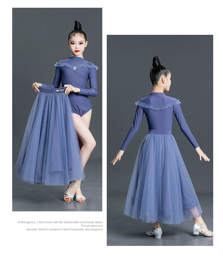 Children's Girls Blue Grey Ballroom Modern Dance Dresses for Kids Girls Long Sleeves High Neck Waltz Tango Ballroom Dance Skirts for Kids Moderndancedress.com Children's Girls Blue Grey Ballroom Modern Dance Dresses for Kids Girls Long Sleeves High Neck Waltz Tango Ballroom Dance Skirts for Kids Moderndancedress.com