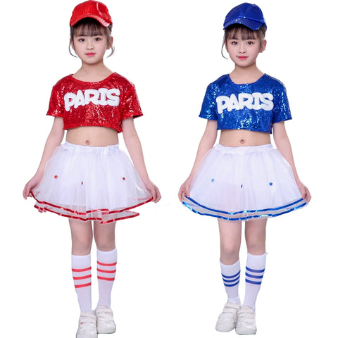 Girls Jazz Dance Costumes Performing Dresses Jazz Kindergarten Sequins Dance Dresses Modern Dance Performing Dresses Pengpeng Skirt - Moderndancedress.com