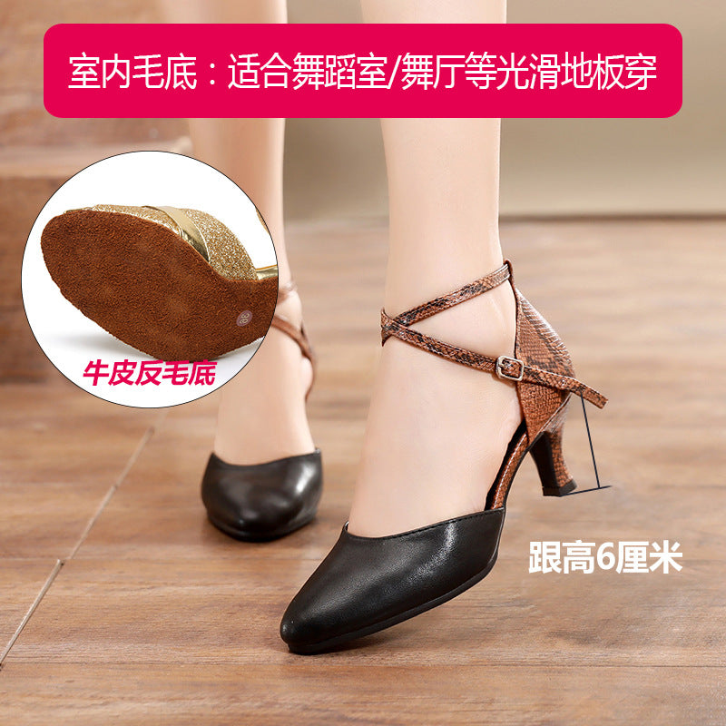 Fashion Red Black Snake Latin Modern Dance Shoes for Women Tango Waltz Ballroom Professional Soft-soled Dance Shoes - Moderndancedress.com