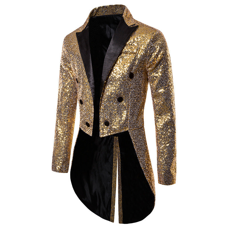 Men's Jazz Dance Costumes Pink Green Gold Sequin Magician Singers Host Tuxedo Coats Banquet Nightclub Jackets - Moderndancedress.com