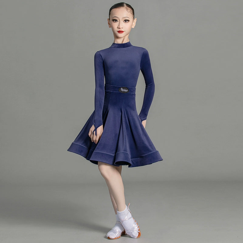 Girls light blue pink green Latin Dance Competition dresses ballroom salsa rumba cha cha Regulations Costume for kids - Moderndancedress.com