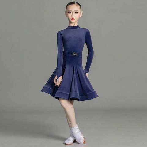 Girls light blue pink green Latin Dance Competition dresses ballroom salsa rumba cha cha Regulations Costume for kids - Moderndancedress.com