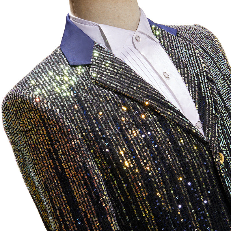 Men's Jazz Dance Costumes Sequins Singer Host Nightclub Party Performance Blazers Dance Dress Suit - Moderndancedress.com