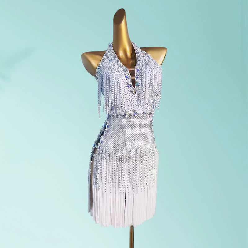 Custom Size Flesh  Competition Latin Dance Dresses for Women Salsa Rumba Blackpool Dance Costumes