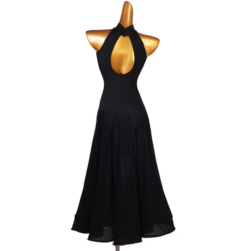 Yellow black ballroom dancing dresses for women girls halter neck sleeveless ballroom dance costumes waltz tango dance long dress - Moderndancedress.com