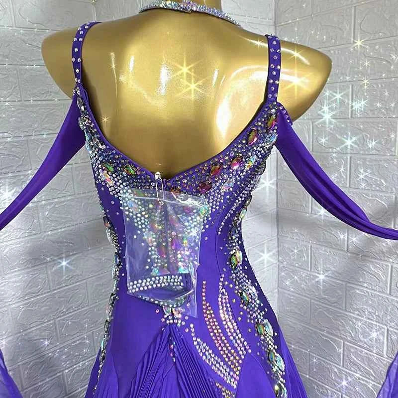 Custom Size Women's Violet Ballroom Dance Dress Bling Smooth Waltz Performance Costumes