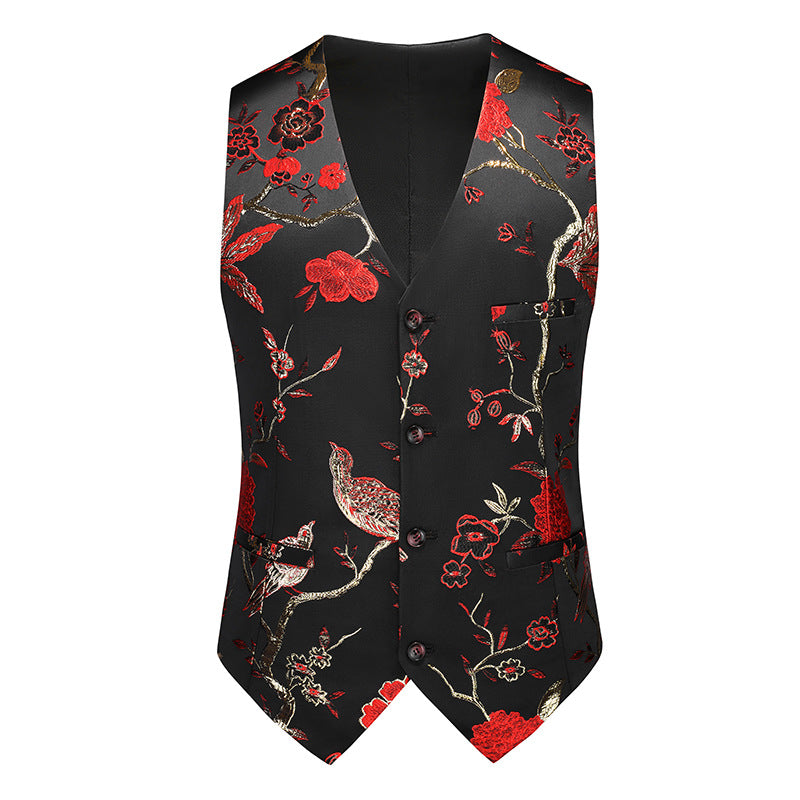Men's jazz dance waistcoat Slim-fit large-size flower bird pattern choir singer host concert music production performance vest men - Moderndancedress.com