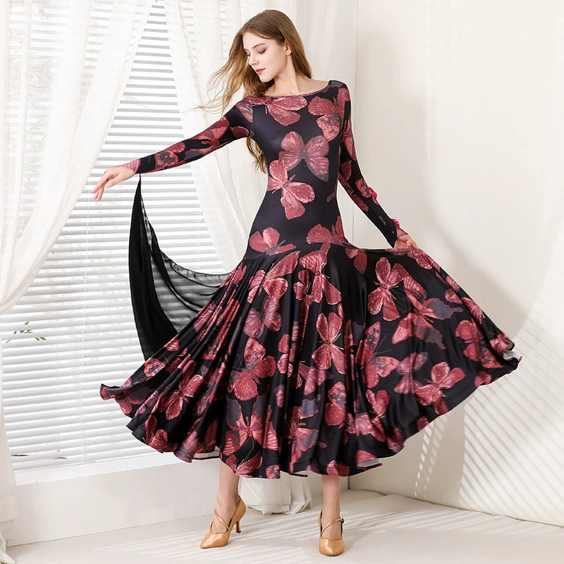 Rose White Flowers Floral Ballroom Dance Dresses for Women Girls Modern Waltz Tango Foxtrot Rhythm Flamenco Dance Costume - Moderndancedress.com