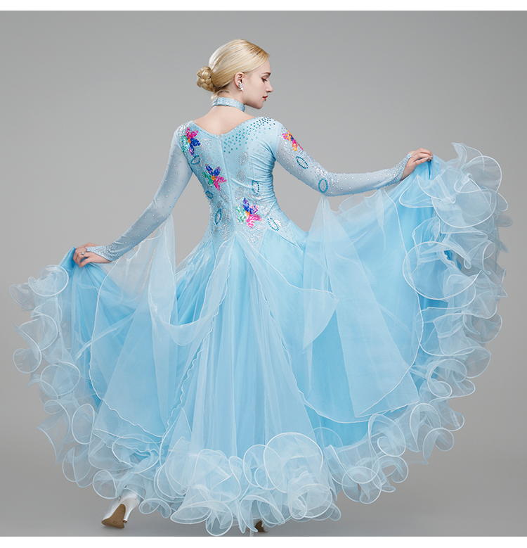Modern Ballroom Dance Dresses for Women Girls Blue Red Black Bling Waltz Tango Foxtrot Rhythm Group Dance Costume Party Performance Ball Gown - Moderndancedress.com