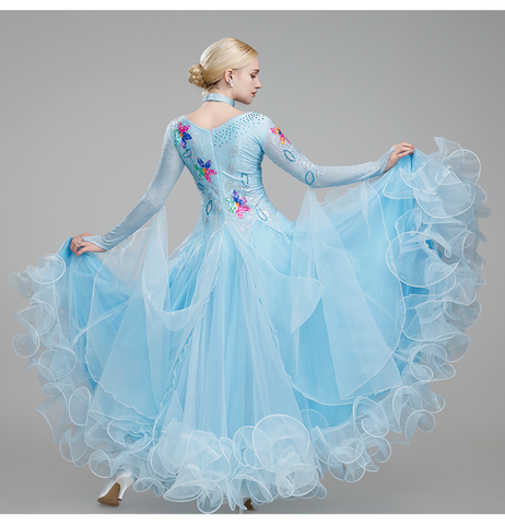 Modern Ballroom Dance Dresses for Women Girls Blue Red Black Bling Waltz Tango Foxtrot Rhythm Group Dance Costume Party Performance Ball Gown - Moderndancedress.com