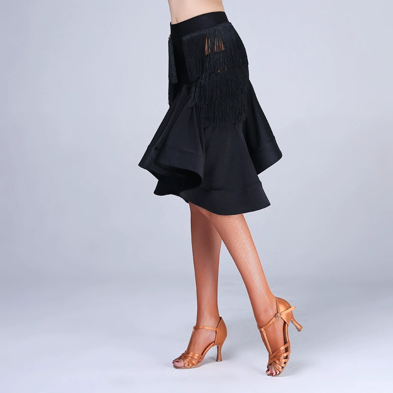 women girls Black Latin dance fringed skirts Black-pool fringed fish bones hip-wrapped exercise skirt