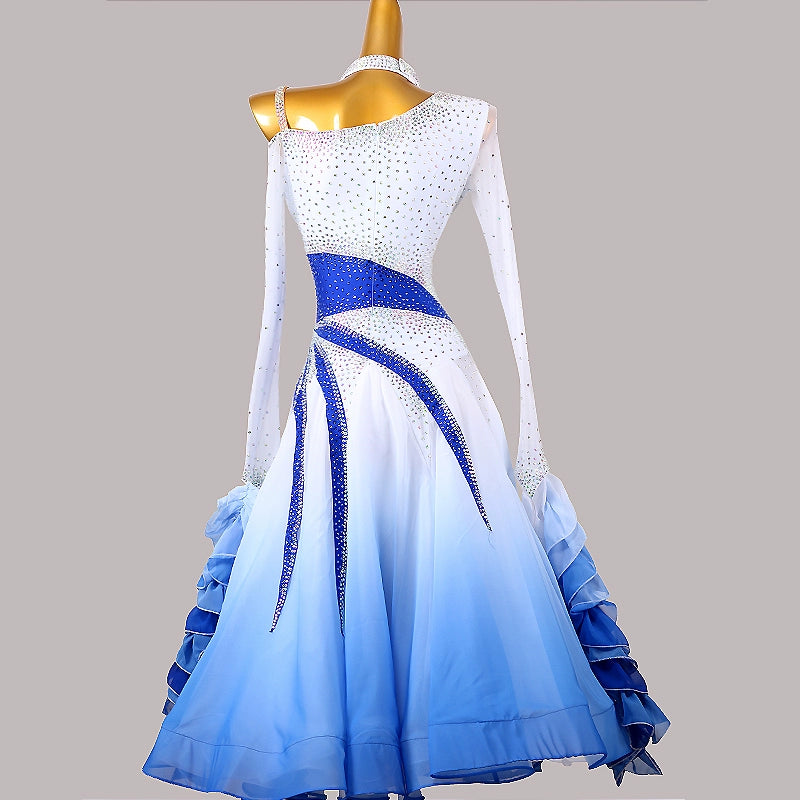Custom Size Royal Blue White Ballroom Dance Dresses for Women Girls Waltz Tango Foxtrot Smooth Dance Long Swing Skirts